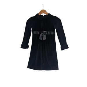 Talbots Kids Black Velvet Long Sleeve Collared Bow Detail Holiday Dress Size 7